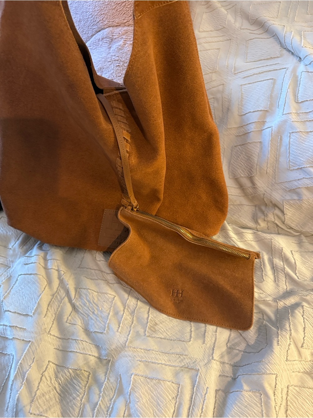 Suede Shoulder Hobo Bag - Cognac Brown - Picture 6 of 6
